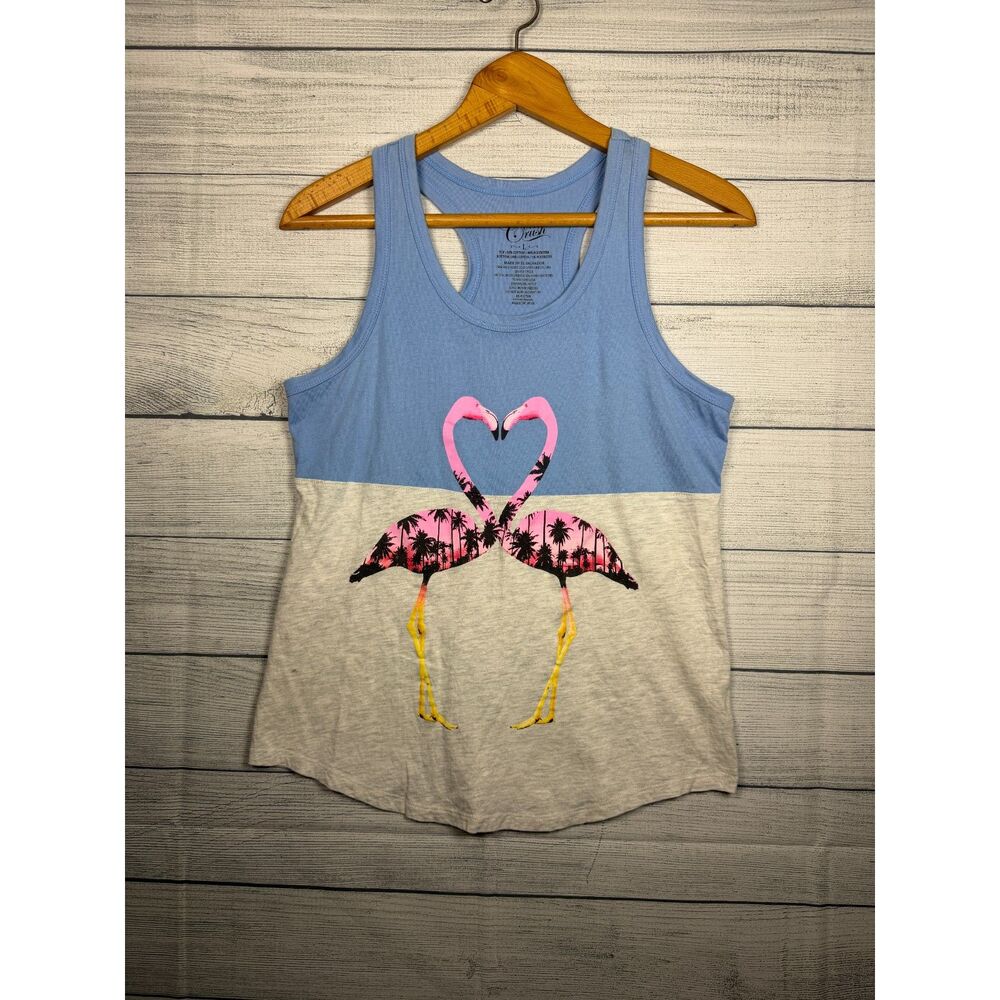 Cold Crush Women's Large Blue Gray Pink Flamingo Racerback Tank Top 4755